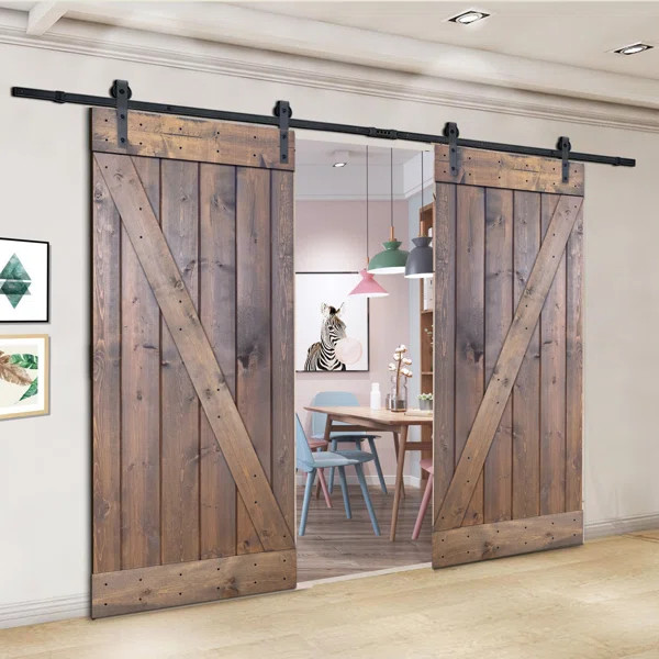 Paneled Manufactured Wood Painted Barn Door with Installation Hardware Kit (Set of 2) | Wayfair North America