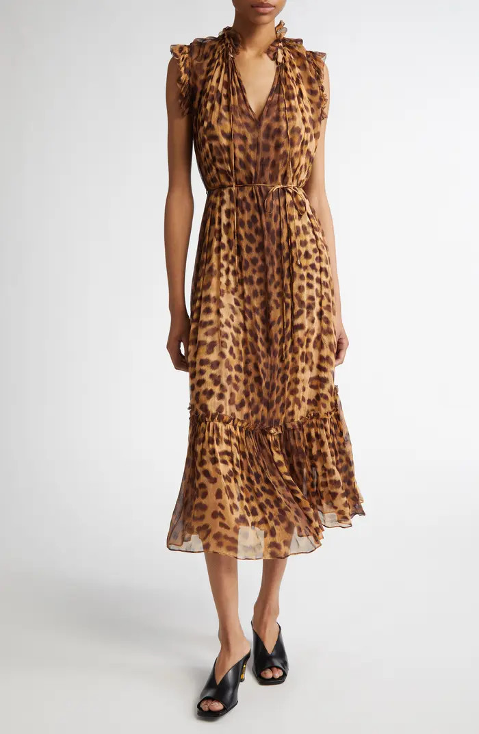 Zimmermann Flutter Leopard Print Chiffon Midi Dress | Nordstrom | Nordstrom