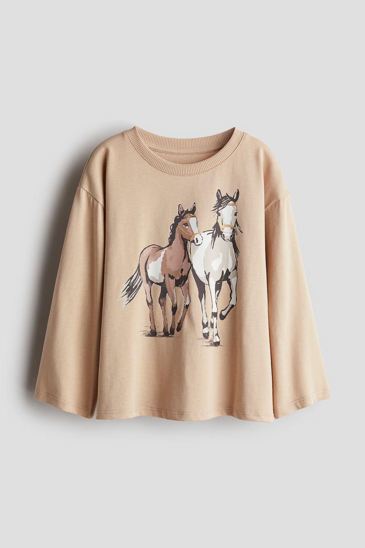 Printed Cotton Top - Beige/horses - Kids | H&M CA | H&M (US + CA)