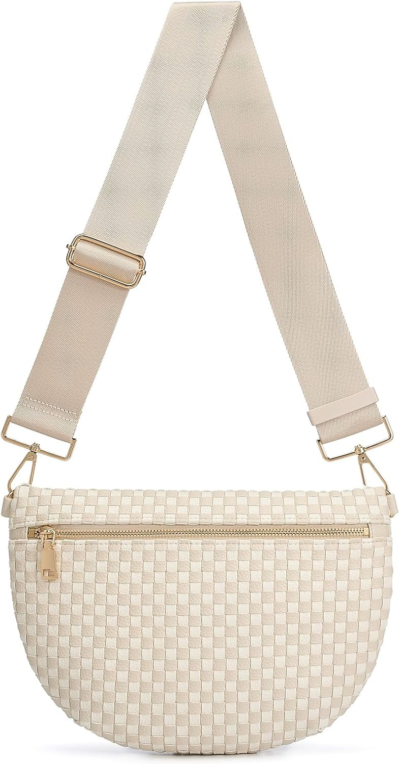 Woven Crossbody Bags For Women, Checkered PU Waist Pack Travel Sling Bag | Amazon (US)
