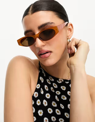 Pieces – Schmale Sonnenbrille in Braun | ASOS (Global)
