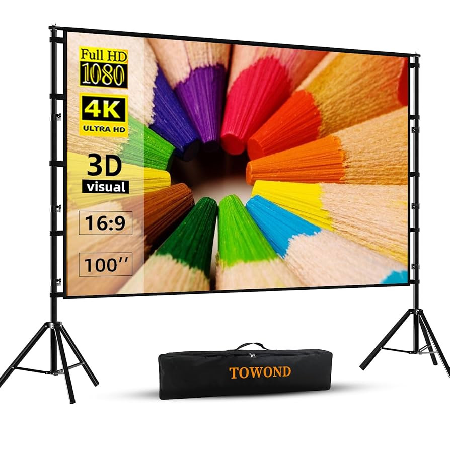 TOWOND Projector Screen and Stand, 100 inch Projection Screen Outdoor Indoor, Portable 16:9 4K HD... | Amazon (US)