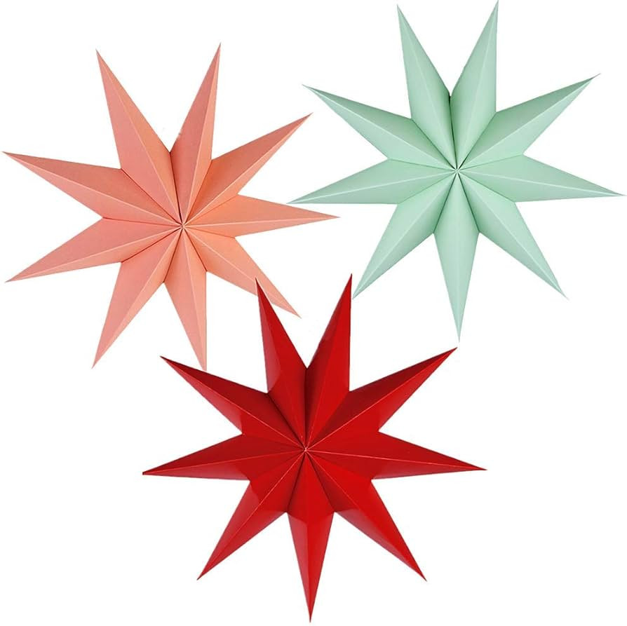 Kiddale 3 Pieces 3D 12" Large Paper Star Red Green Pink Hanging Paper Star Decorations for Weddin... | Amazon (US)