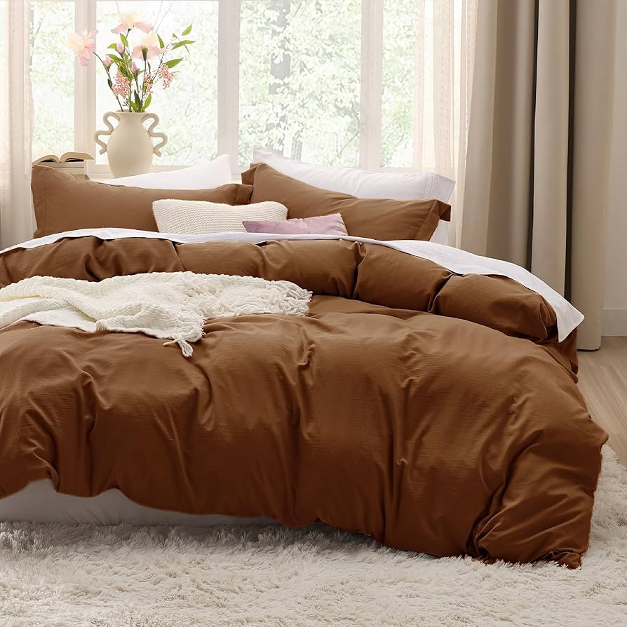 Bedsure Brown Duvet Cover Queen Size - 3 Pieces Prewashed Cotton-Like Extra Soft Bedding Set, Inc... | Amazon (US)