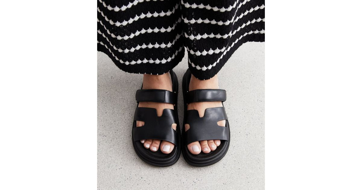 Black Leather-Look Chunky Sliders | New Look | New Look (UK)