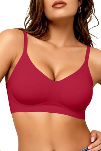 Jelly Bras for Women No Underwire Wireless Tshirt Bra Push Up Seamless Bralettes w Support(Red,S) | Amazon (US)