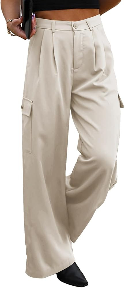 Dokotoo Womens High Waisted Wide Leg Cargo Pants Baggy Casual Trendy Work Pants with 4 Pockets | Amazon (US)