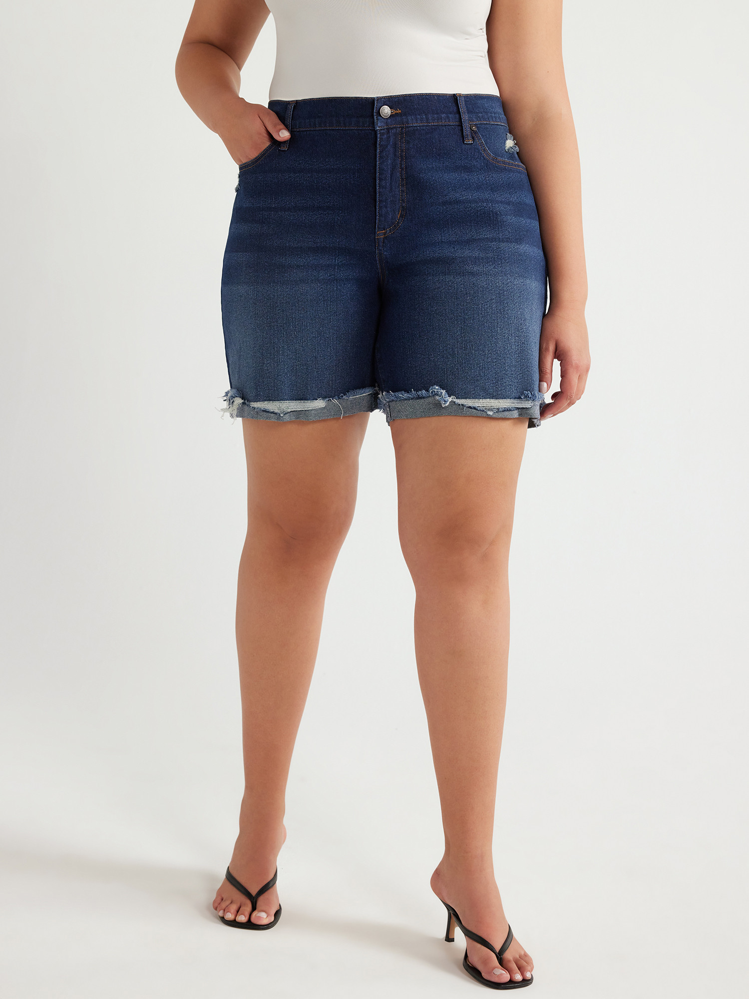 Sofia Jeans Women's Plus Size Gabriella Mid Rise Destructed Cuff Bermuda Shorts, 7" Inseam, Sizes... | Walmart (US)