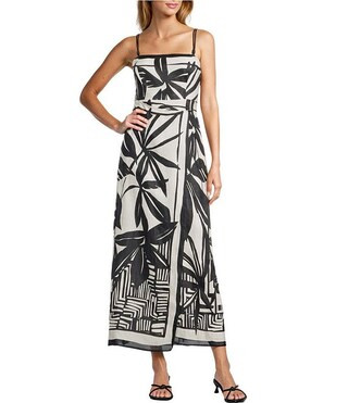 Antonio Melani Destiny Palm Printed Linen Square Neck Sleeveless Maxi Dress | Dillard's | Dillard's