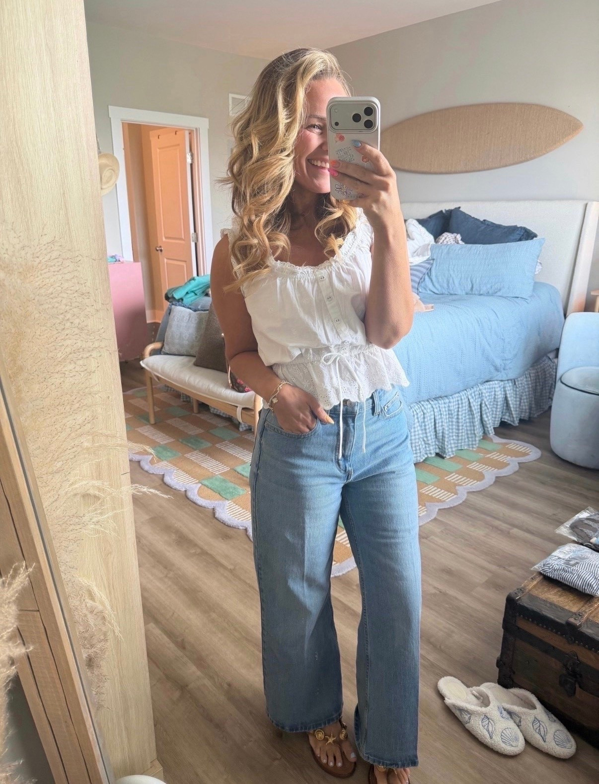🤍 Coastal, feminine, and the kind of outfit that never goes out of style.

This eyelet peplum top paired with light wash wide-leg jeans is giving effortless summer chic. Add a pair of statement sandals and you’re ready for brunch, vacation, date night, or wandering your favorite seaside town. ✨🐚

Linked all the details in LTK!

#LTKStyle #WideLegJeans #EyeletTop #SummerOutfit #CoastalStyle #CoastalGrandma #FeminineStyle #CasualChic #MomStyle #VacationOutfit #ResortWear #SummerFashion #DenimOutfit #NeutralStyle #BeachTownStyle #EffortlessStyle #ClassicStyle #EverydayOutfit #LTKFinds #SummerWardrobe Essentials