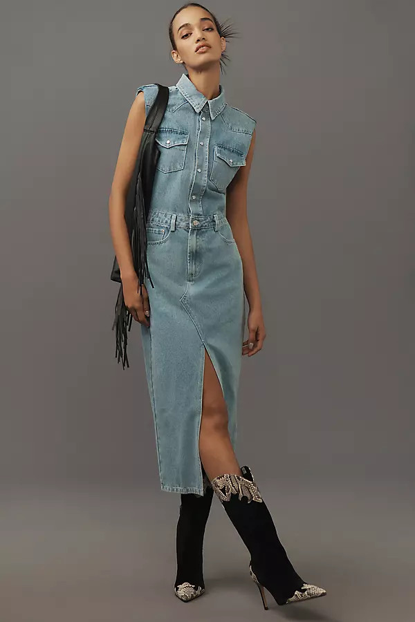 Grey Lab Sleeveless Denim Midi Dress | Anthropologie (US)