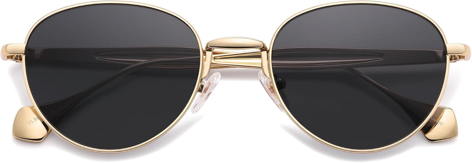 VANLINKER Small Polarized Sunglasses for Women Men Retro Round Metal Frame Classic Hippie Circle Shades VL9880 | Amazon (US)