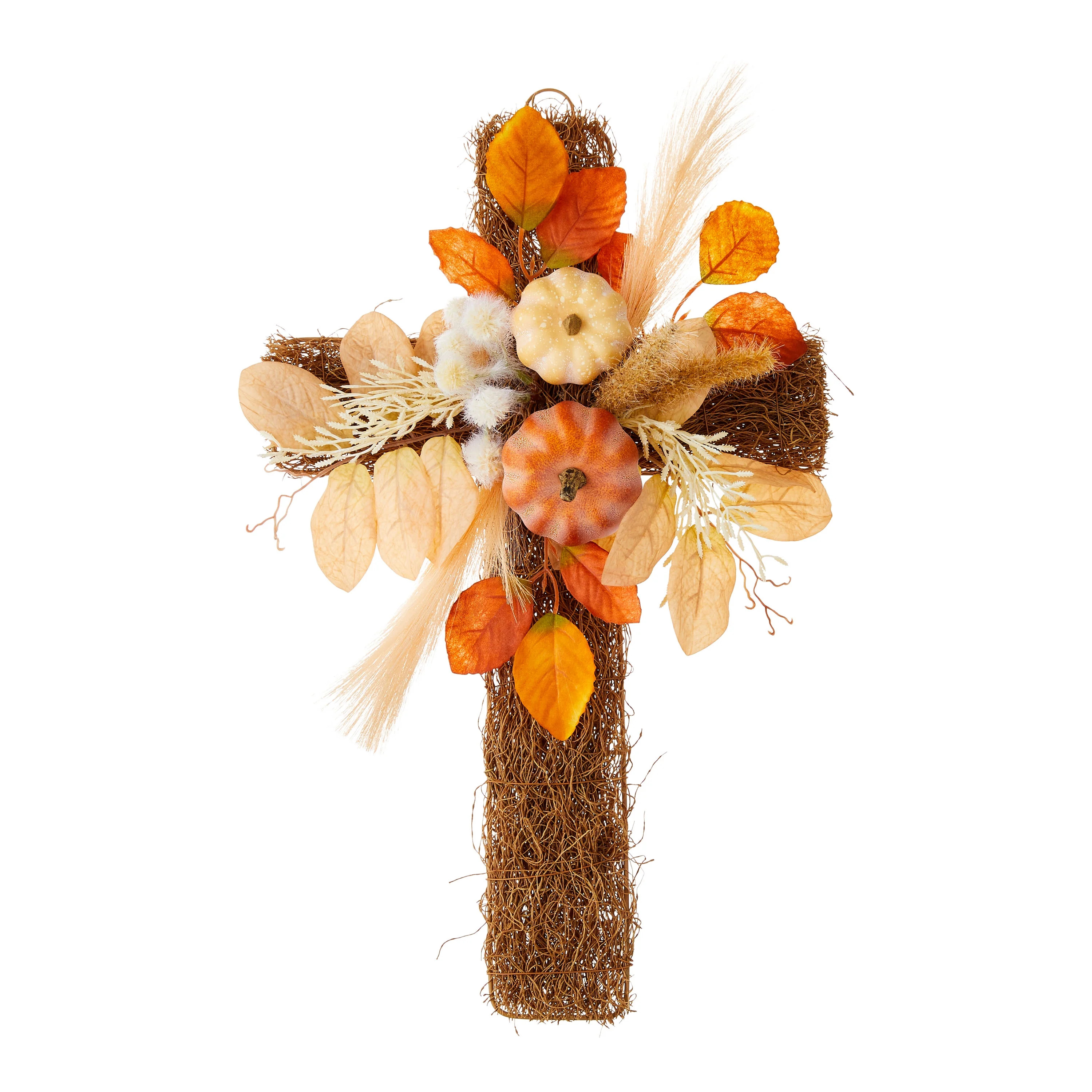 Cross with Foam Pumpkins & Fall Foliage Wall Decor, Orange & Cream, 20", Harvest by Way To Celebr... | Walmart (US)