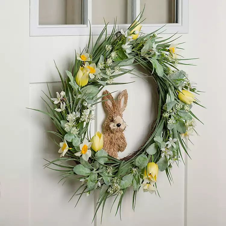 Yellow Daffodil & Mixed Greenery Wreath with Bunny | Kirkland's Home
