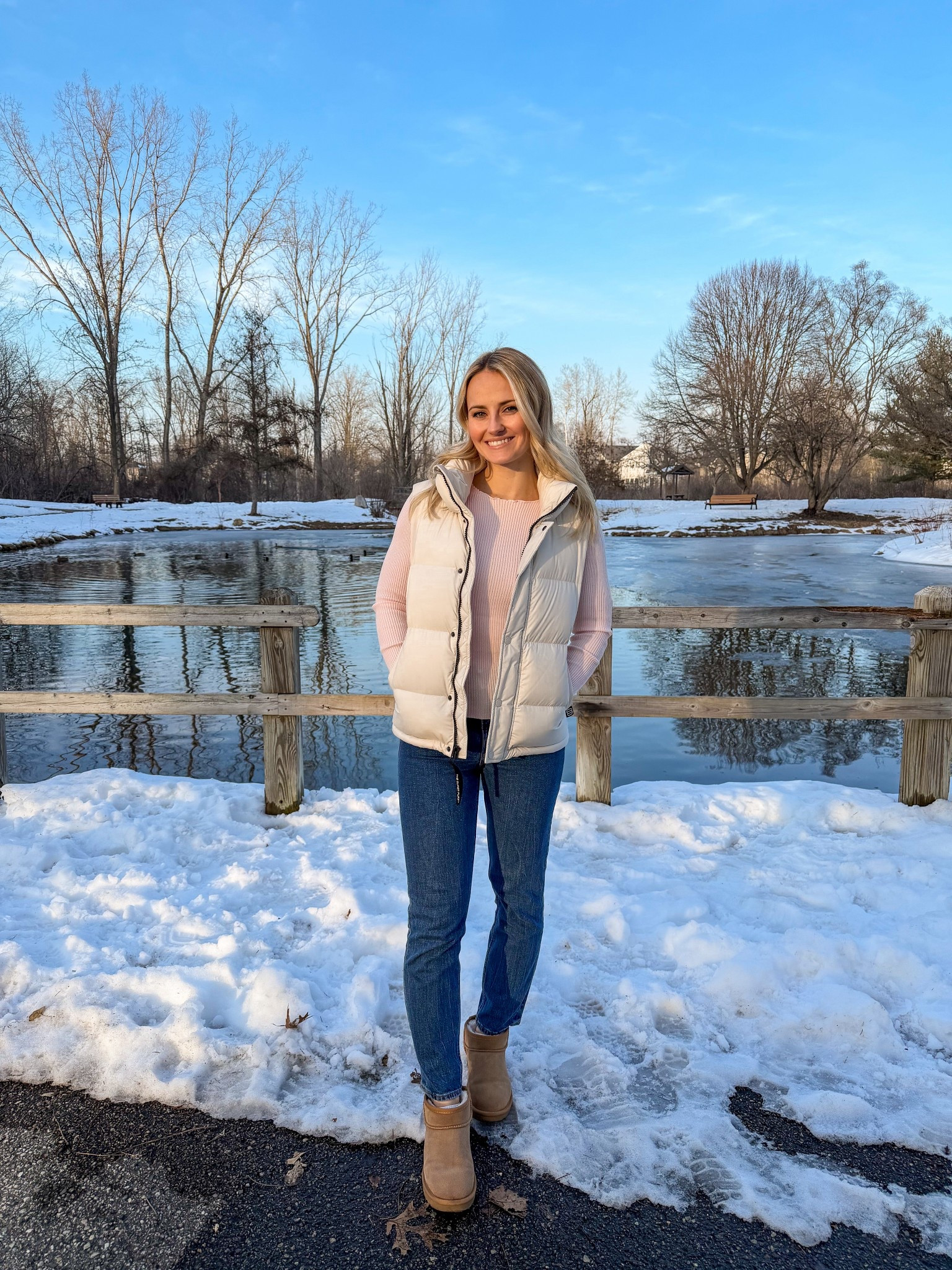 Super puff ivory vest perfect for a spring transitional outfit!

#LTKootd #LTKSeasonal #LTKSaleAlert