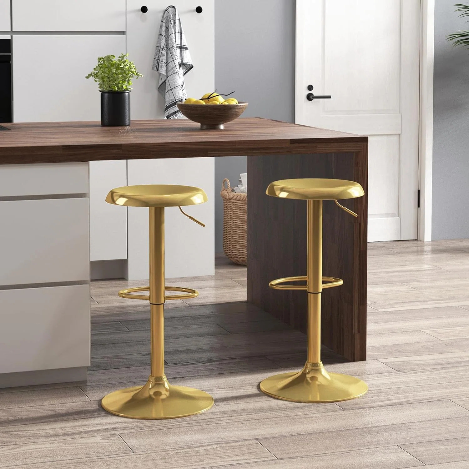 Brage Living Adjustable Bar Stools Set of 2, Swivel Round Metal Airlift Barstools, Backless Count... | Wayfair North America