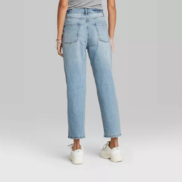 Women's Super-High Rise Distressed Straight Jeans - Wild Fable™ Medium Blue | Target