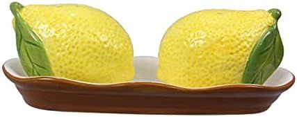 First of a Kind Ceramic Salt & Pepper Shakers - 7" Lemon Shaped Salt & Paper Shaker Set with Tray... | Amazon (US)