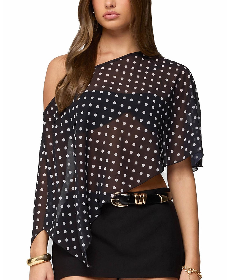 Edikted Sheer Chiffon Asymmetric Polka Dot Poncho | Bloomingdale's (US)