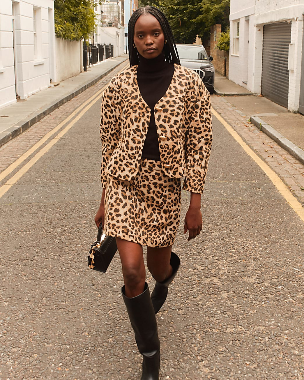 Brown Leopard Structured Mini Skirt | River Island (UK & IE)