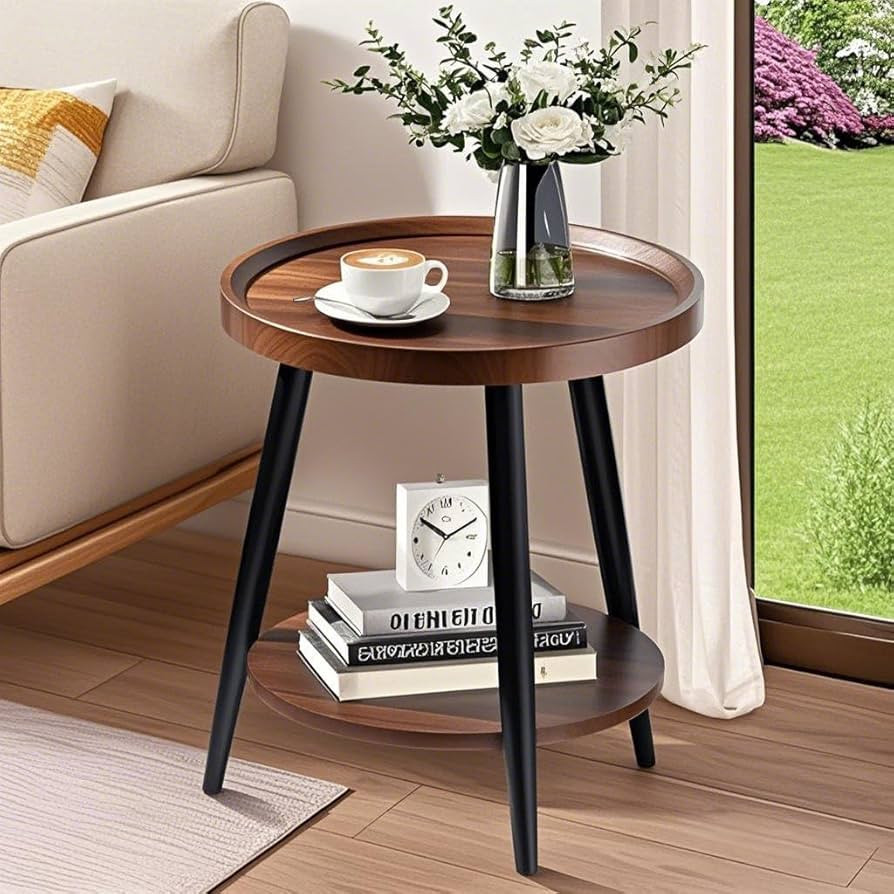 Small Round Side Table, 2-Tier Mid Century Modern Side Table, Round End Table Small End Table for... | Amazon (US)