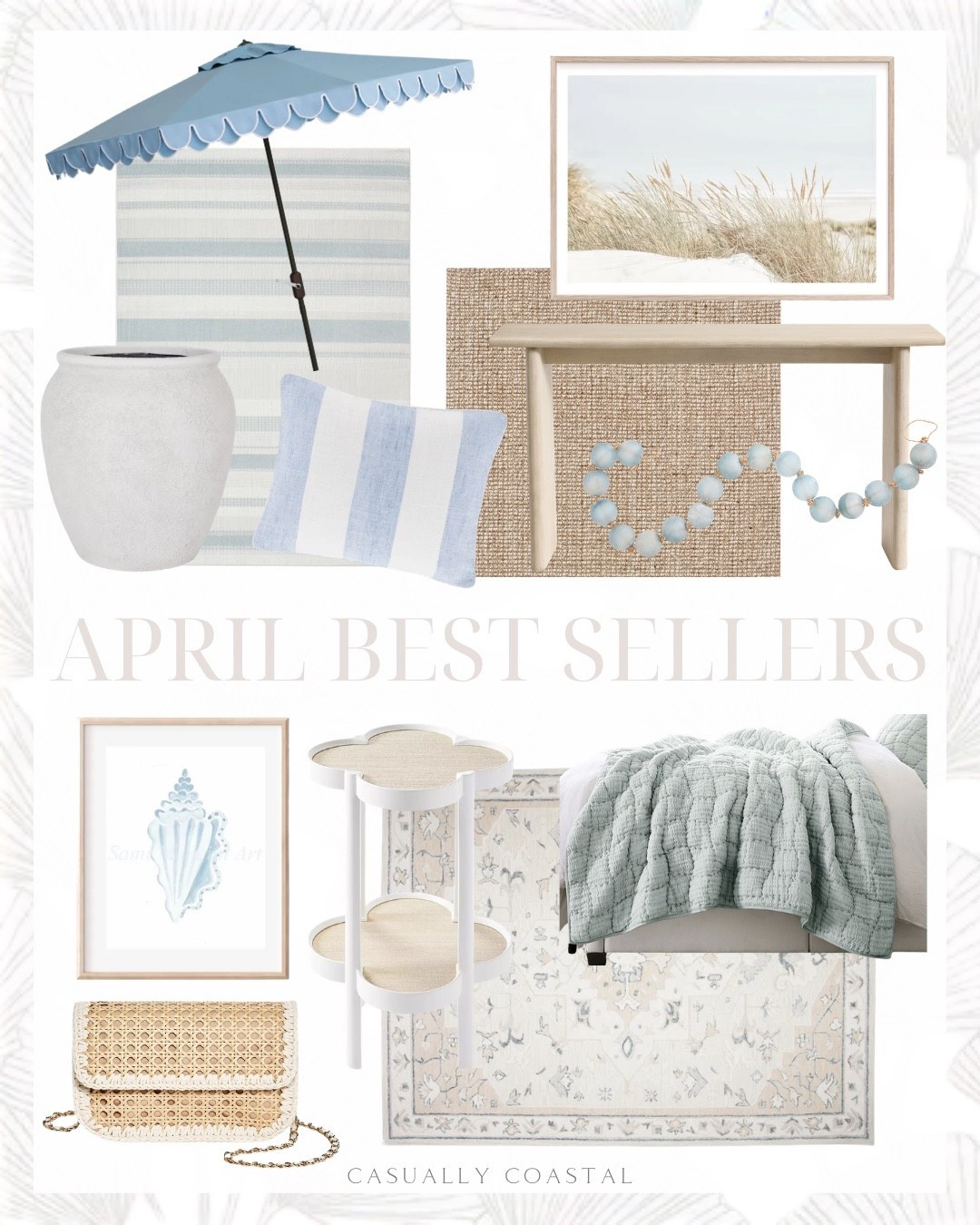 April Best Sellers

Coastal home, coastal decor, coastal style, coastal rug, coastal bedding, coastal wall art, coastal artwork, coastal side table, coastal pillow cover, neutral rug, pottery barn rug, chunky wool jute rug, coastal console table, wayfair decor, outdoor umbrella, Etsy wall art, coastal dunes framed photography, striped rug, wayfair rug, seashell watercolor art, wool and cotton rug, oriental rug, cloud quilt, blue coastal quilt, pottery barn bedding, Eden martini table, outdoor self watering planter, striped pillow cover, oversized sea glass garland, straw caning crossbody bag 

#LTKHome