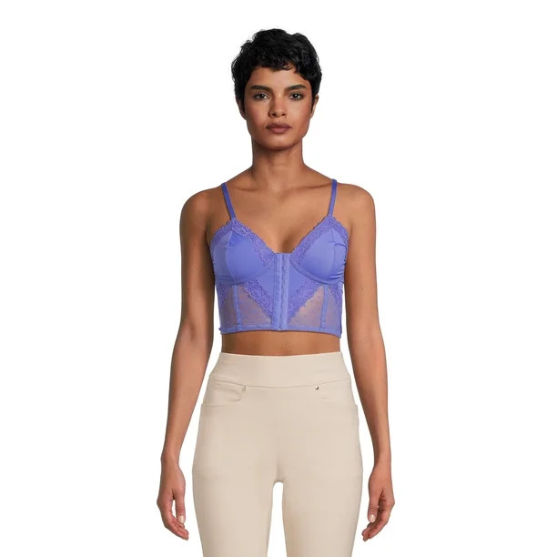 No Boundaries Juniors Lace & Dot Mesh Bustier | Walmart (US)