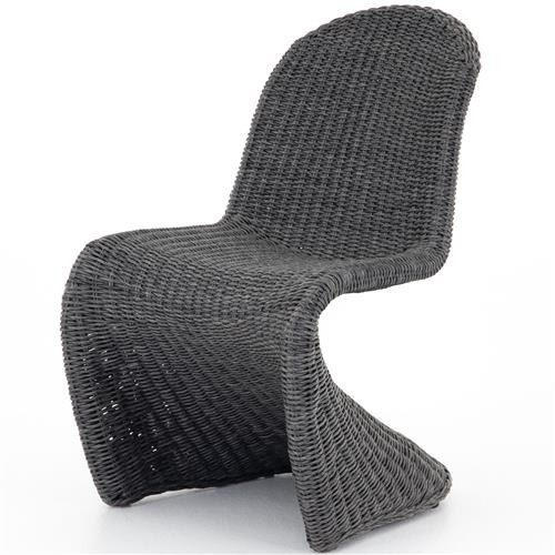 Ivanna Coastal Beach Black Woven Wicker Outdoor Dining Chair | Kathy Kuo Home