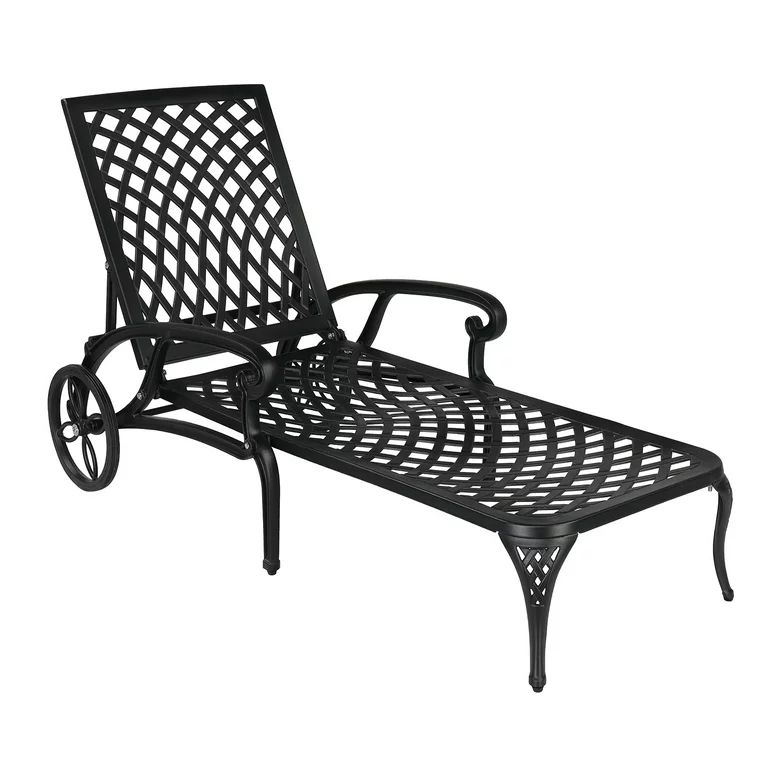 OverPatio 48 in Cast Aluminum Chaise Lounge Outdoor Metal Lounge Chairs Patio Recling Chair, Blac... | Walmart (US)