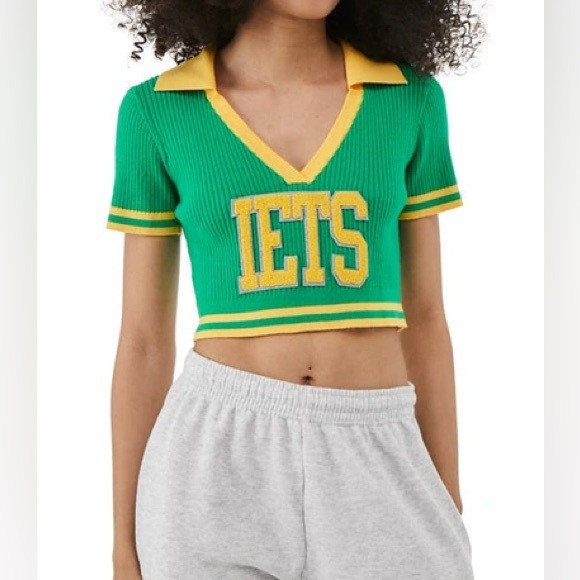iets frans Ribbed Varsity Polo Sweater Green Gold Urban size small | Poshmark