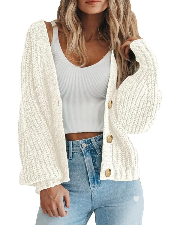PRETTYGARDEN Women's Chunky Knit Open Front Cardigan Sweaters Fall Outfits | V Neck Button Loose ... | Amazon (US)