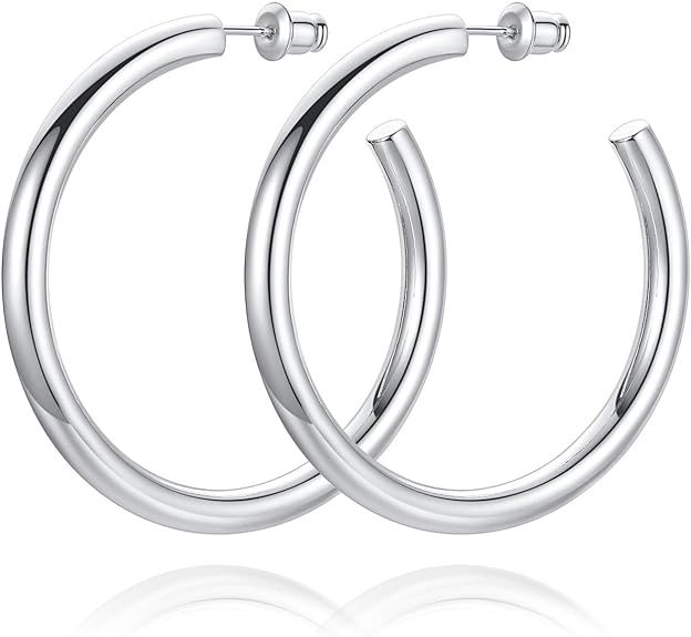 14K Gold Plated Chunky Gold Hoops High Polished Gold Hoop Earrings for Women | Amazon (US)