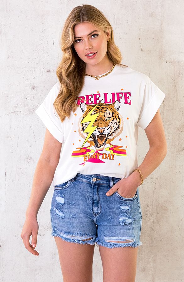 Tiger Bliksem Top Neon Roze Ecru | Themusthaves.nl | The Musthaves (NL)