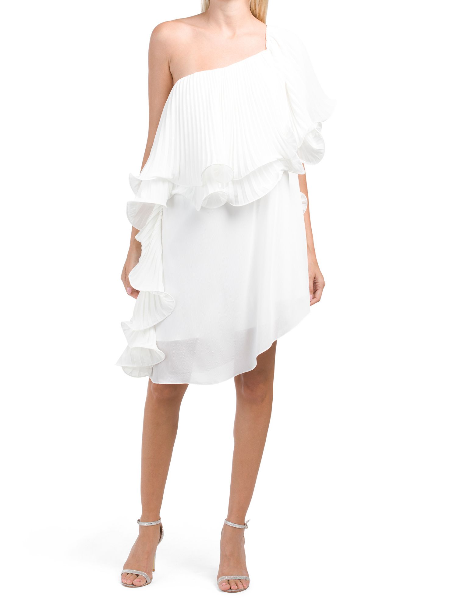 One Shoulder Pleated Overlay Mini Dress | TJ Maxx