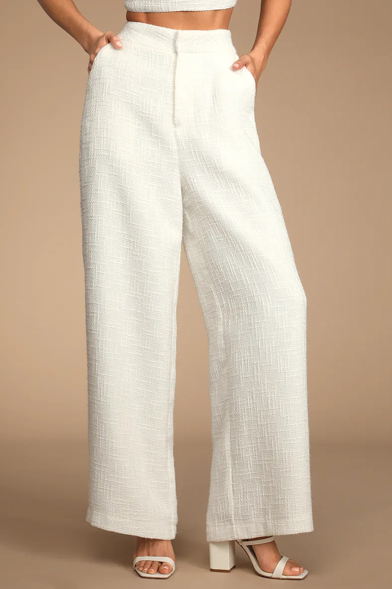 Chic and Sophisticated Ivory Tweed Wide-Leg Pants | Lulus (US)