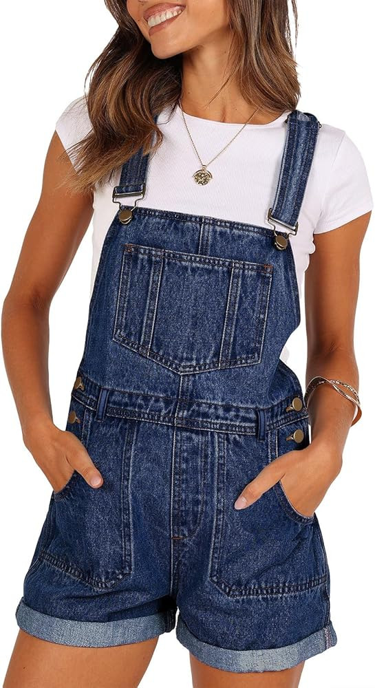 Pink Queen Women's Denim Shortalls Casual Adjustable Straps High Waist Bib Jeans Overalls Shorts ... | Amazon (US)