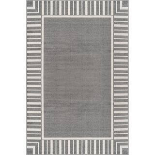 Edge Gray 9 ft. x 12 ft. Rubber Back Washable Geometric Border Indoor Outdoor Patio Area Rug | The Home Depot