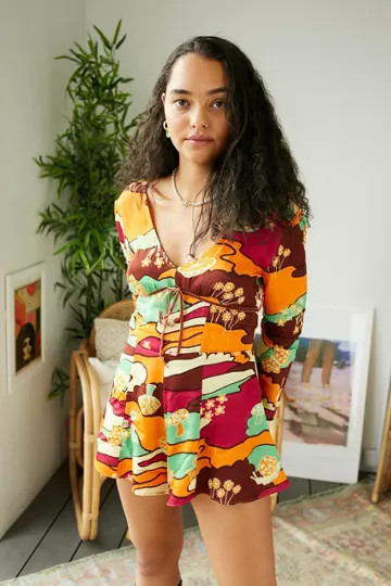 UO Eva 70s Print Romper | Urban Outfitters (US and RoW)