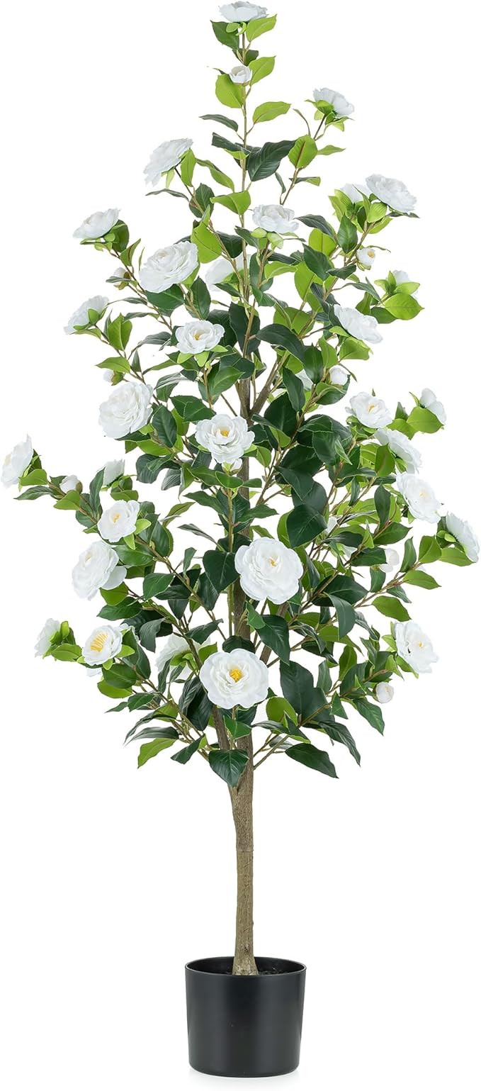 BLOSMON Artificial Trees for Home Decor: Indoor 4.9ft Tall Fake Plants Outdoor Camellia Flowers T... | Amazon (US)