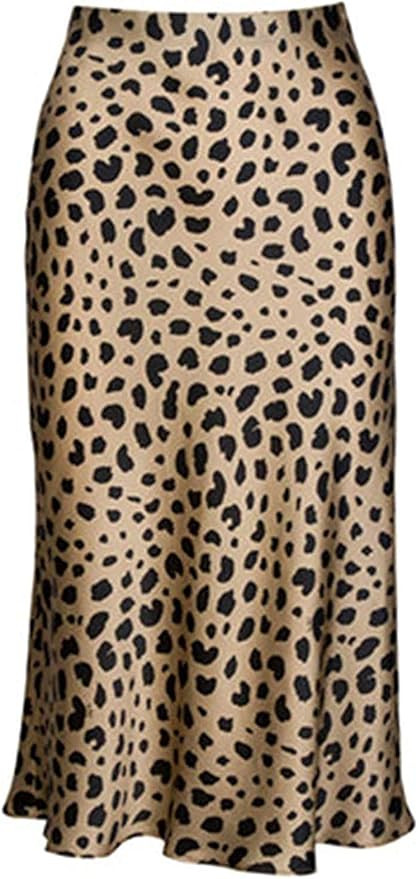 Women Leopard Print Skirt High Waist Hidden Elasticized Waistband Midi Skirts | Amazon (UK)