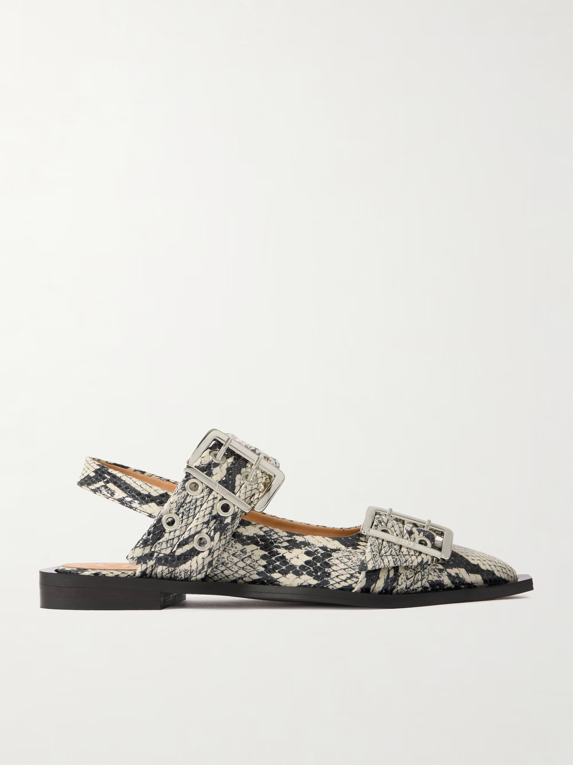 Buckled eyelet-embellished snake-effect recycled faux patent-leather ballet flats | NET-A-PORTER (UK & EU)