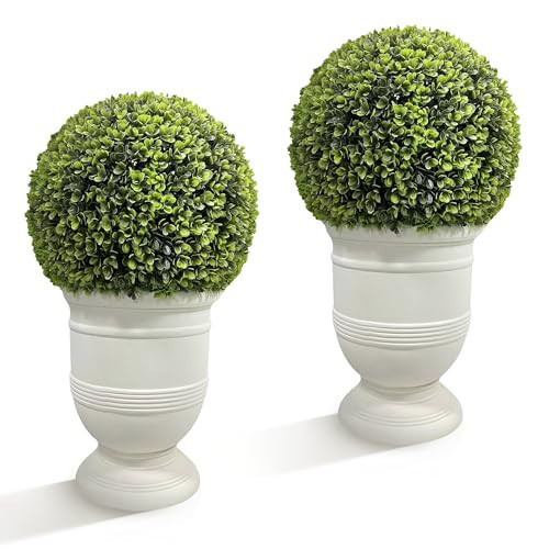 Dithoko 24" Ball Topiary in White Pot Set of 2 Artificial Faux Plant for Indoor and Outdoor | Amazon (US)