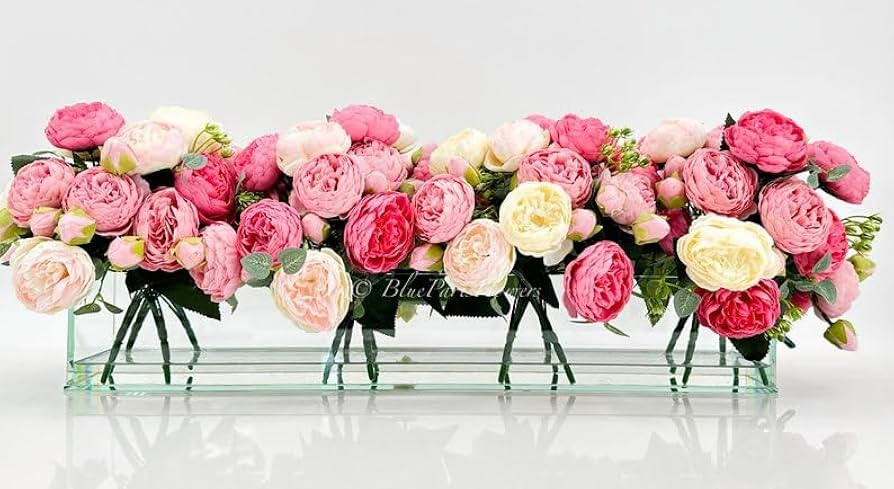 direfly Modern Long Pink Shades of Rose Peony Arrangement Artificial Faux Centerpiece Floral Flow... | Amazon (US)