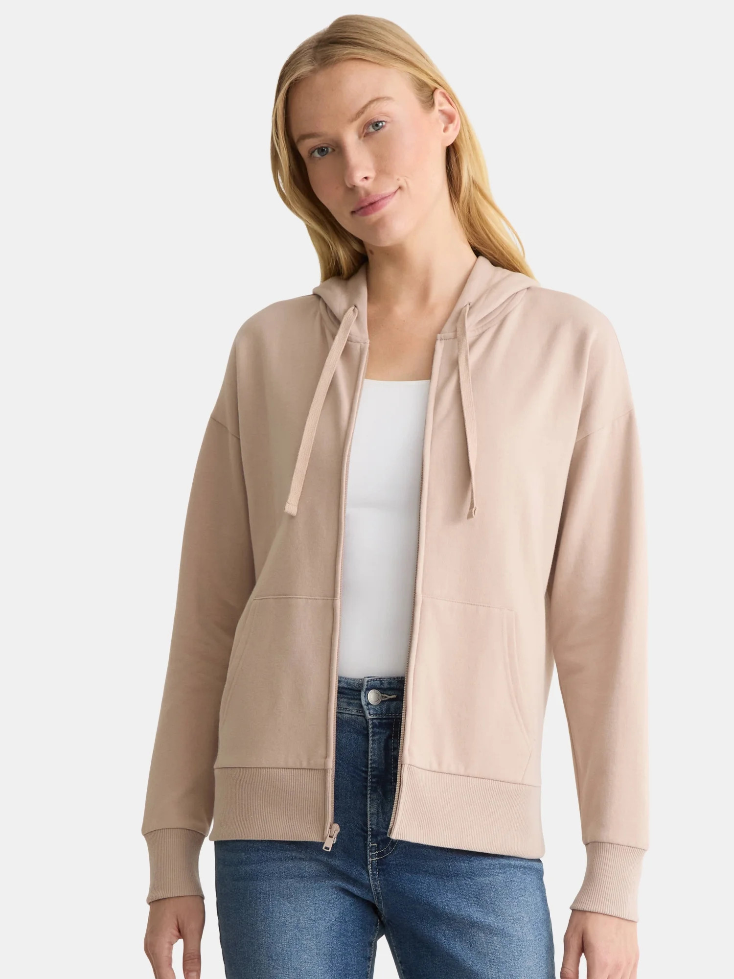 Time and Tru Women's Zip Front Fleece Hoodie Jacket, Sizes XS-XXXL - Walmart.com | Walmart (US)