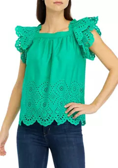 Women's Flutter Sleeve Embroidered Tank Top | Belk