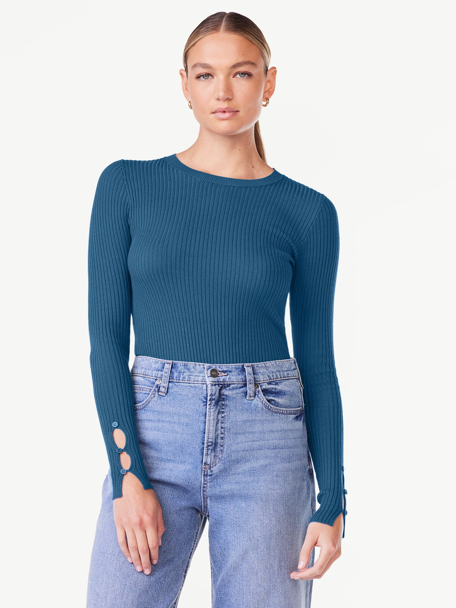 Scoop Women's Ribbed Knit Sweater Bodysuit with Long Sleeves, Sizes XS-XXL | Walmart (US)