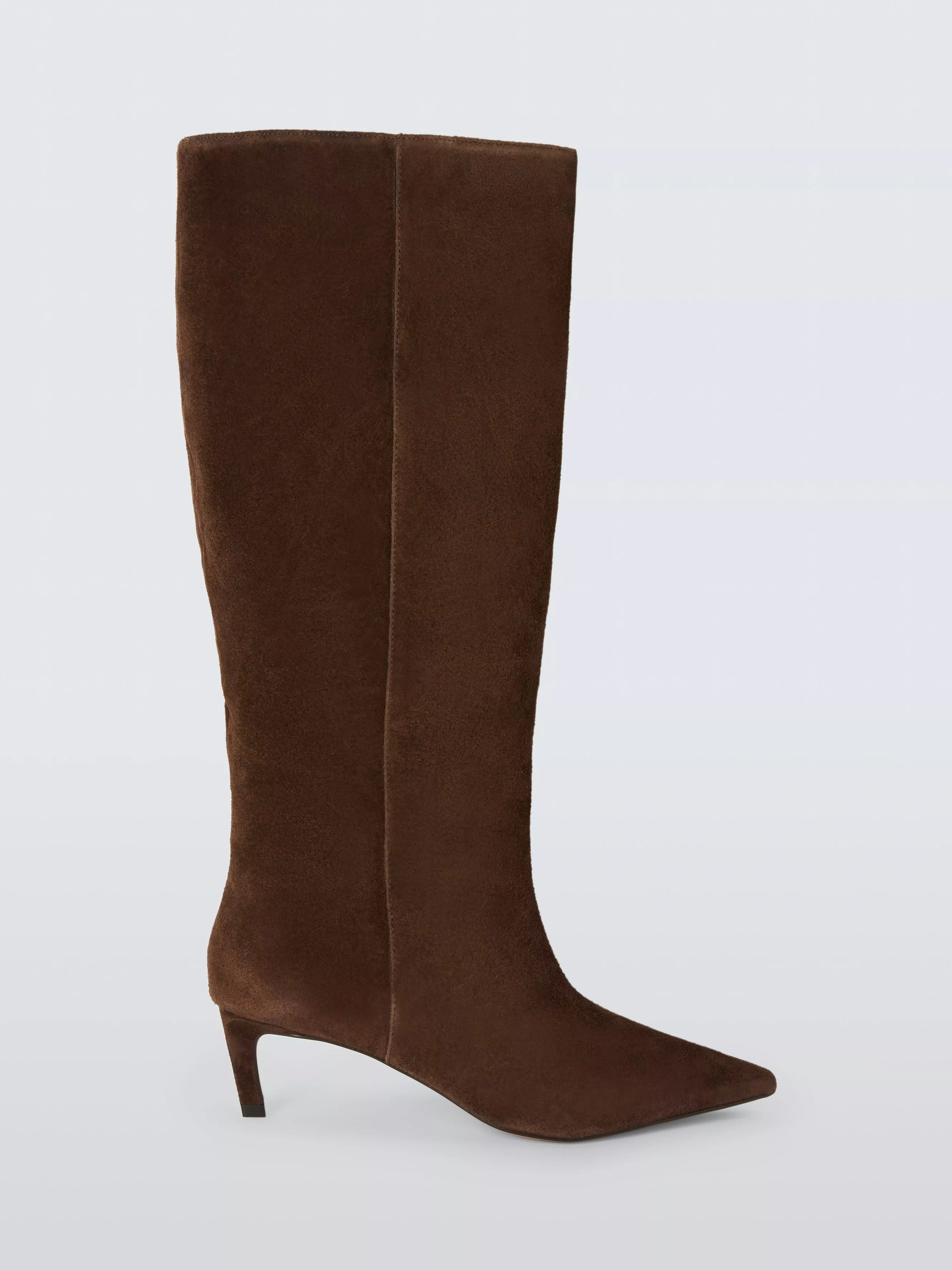 John Lewis Scarlette Suede Kitten Heel Pull On Knee Boots, Chocolate | John Lewis (UK)