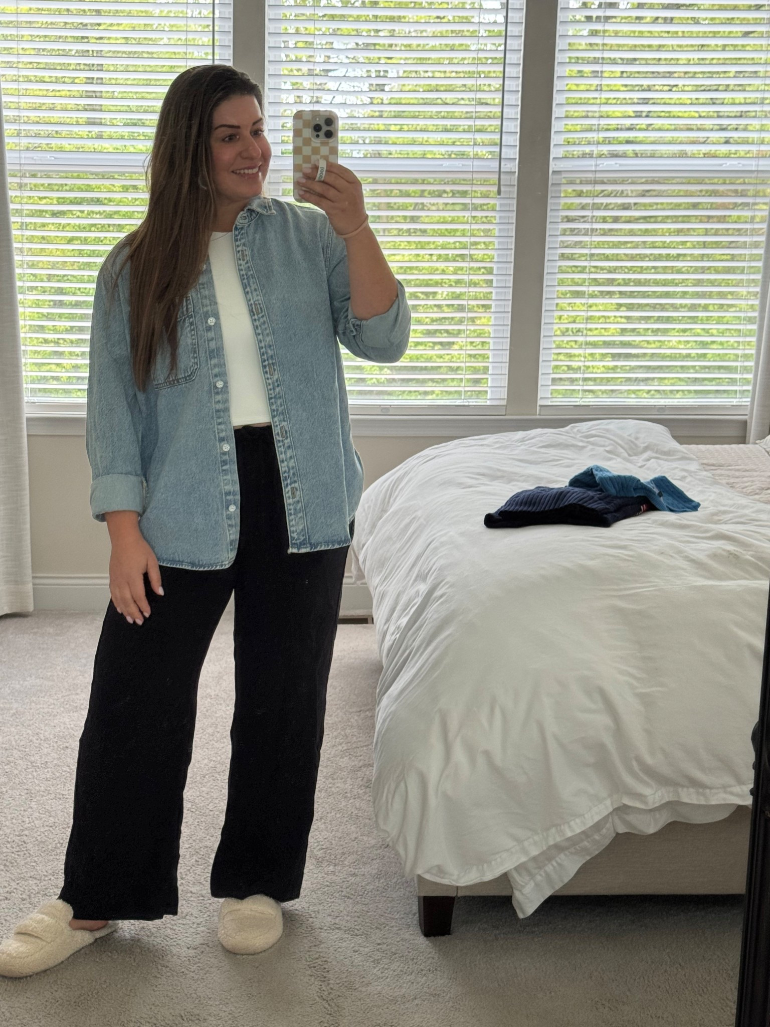 Cute, comfy, casual. This denim shirt is a MUST have. Wearing a size M in top and bottoms. Wearing a size XL in the cropped white tank. 

#LTKootd #LTKTravel #LTKMidsize