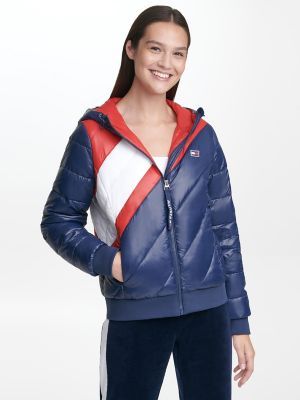 Tommy Hilfiger Women's Essential Hooded Puffer Jacket Blue / Red / White - XS | Tommy Hilfiger (US)