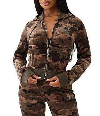 True Religion Camo Velour Crystal Logo Long Sleeve Coordinating Hoodie - M | Dillard's